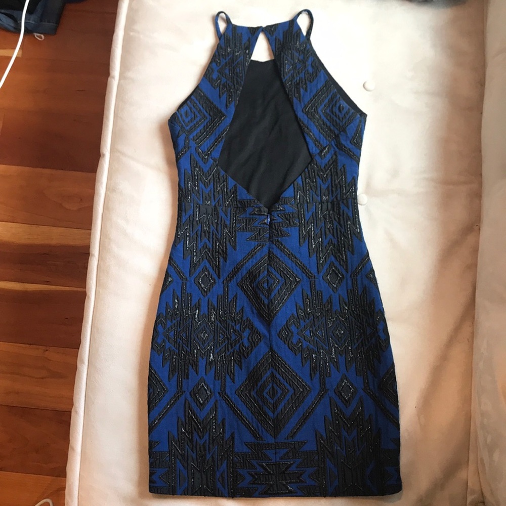 PARKER Blue & Black Metallic Halter Dress SIZE XS - Picture 3 of 8